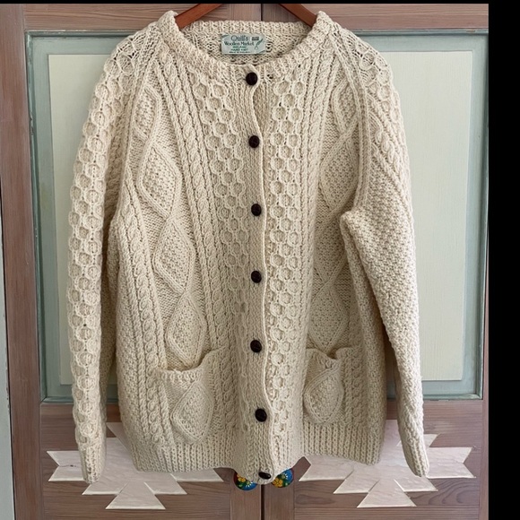 Quill’s Woolen Market | Irish Fisherman Cardigan. Handknit. Fits Large/ XL - Picture 1 of 9